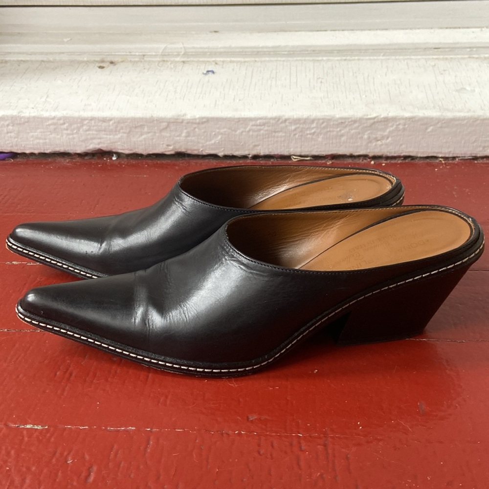 Donald J. Pliner Black Pointed Leather Slip-On Mules - Picture 2 of 5